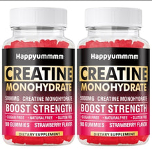 Load image into Gallery viewer, Happyummmm Creatine Monohydrate Gummies for Men &amp; Women-5g of Creatine Monohydrate per Serving - Sugar Free,Vegan, Strawberry Flavor, 180 Count-2pack