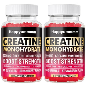 Happyummmm Creatine Monohydrate Gummies for Men & Women-5g of Creatine Monohydrate per Serving - Sugar Free,Vegan, Strawberry Flavor, 180 Count-2pack