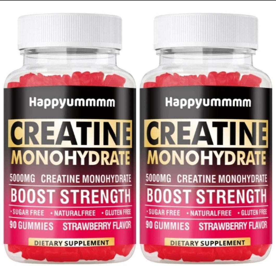 Happyummmm Creatine Monohydrate Gummies for Men & Women-5g of Creatine Monohydrate per Serving - Sugar Free,Vegan, Strawberry Flavor, 180 Count-2pack