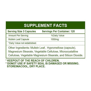 New Mulittea Mullein Leaf Capsules 1000mg Support Lung Cleanse Capsules