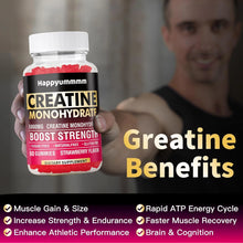 Load image into Gallery viewer, Happyummmm Creatine Monohydrate Gummies for Men &amp; Women-5g of Creatine Monohydrate per Serving - Sugar Free,Vegan, Strawberry Flavor, 180 Count-2pack