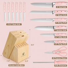 Load image into Gallery viewer, Pink Knife Set,15 Pieces Professional Kitchen Knife Set with Universal Knife Block, Super Sharp Knife Set with Ergonomic Handle Non-stick Stainless Steel Knife Block Set (Pink-15 Pieces)