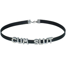 Load image into Gallery viewer, CUM SLUT Rhinestone Choker Necklaces For Wife and Husband,Artifical Crystal Punk PU Leather Collar Chokers For Lover,Gothic Letters Jewelry For Women