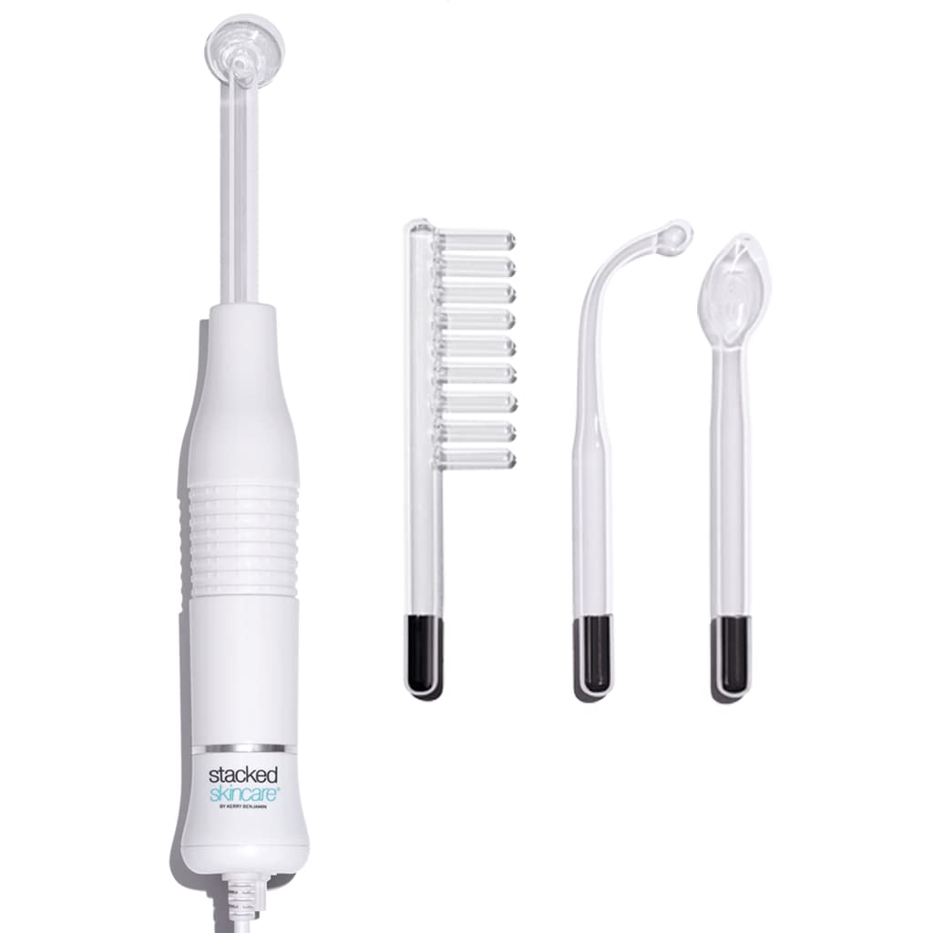 StackedSkincare High Frequency Facial Wand - Portable Skin Therapy Tool with Neon & Argon Electrodes - Helps Support Clearer Looking Skin & Scalp for Face, Hair, and Temporary Acne Appearance Care