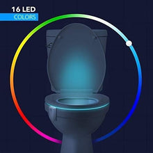 Load image into Gallery viewer, 2 Pack Toilet Night Lights with Motion Activated Sensor,16-Color Changing LED Inside Toilet Bowl Nightlight, Cool Stuff for Bathroom Accessories Decor, Unique Gadgets for Men and Kids Brithday Gifts