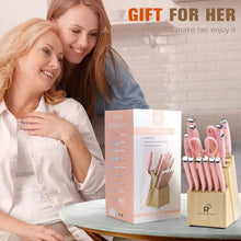 Load image into Gallery viewer, Pink Knife Set,15 Pieces Professional Kitchen Knife Set with Universal Knife Block, Super Sharp Knife Set with Ergonomic Handle Non-stick Stainless Steel Knife Block Set (Pink-15 Pieces)