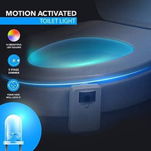 Load image into Gallery viewer, 2 Pack Toilet Night Lights with Motion Activated Sensor,16-Color Changing LED Inside Toilet Bowl Nightlight, Cool Stuff for Bathroom Accessories Decor, Unique Gadgets for Men and Kids Brithday Gifts