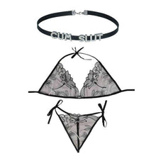 Load image into Gallery viewer, CUM SLUT Rhinestone Choker Necklaces For Wife and Husband,Artifical Crystal Punk PU Leather Collar Chokers For Lover,Gothic Letters Jewelry For Women