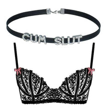 Load image into Gallery viewer, CUM SLUT Rhinestone Choker Necklaces For Wife and Husband,Artifical Crystal Punk PU Leather Collar Chokers For Lover,Gothic Letters Jewelry For Women