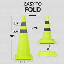 Load image into Gallery viewer, BATTIFE [4 Pack] 28 Inch Collapsible Traffic Cones, Lime Green Safety Cones, Pop-up Cones with Reflective Collar, for Driving Practice,Road Parking (Green)
