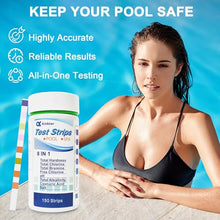 Load image into Gallery viewer, PoolTest strips 8-in-1 kit with 100 hot tub strips for above ground pools, spas and salt water minder - Tests pH, chlorine, bromine, alkalinity, hardness, cyanuric acid, salt