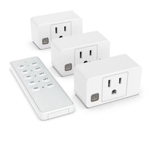 Load image into Gallery viewer, Remote Control Outlet Switch, Wireless On Off Power Plug 1800W Electrical Outlet Switch Sockets, Remote Light Switch for Household Appliances, 230ft RF Range, 3 Outlets + 1 Remote