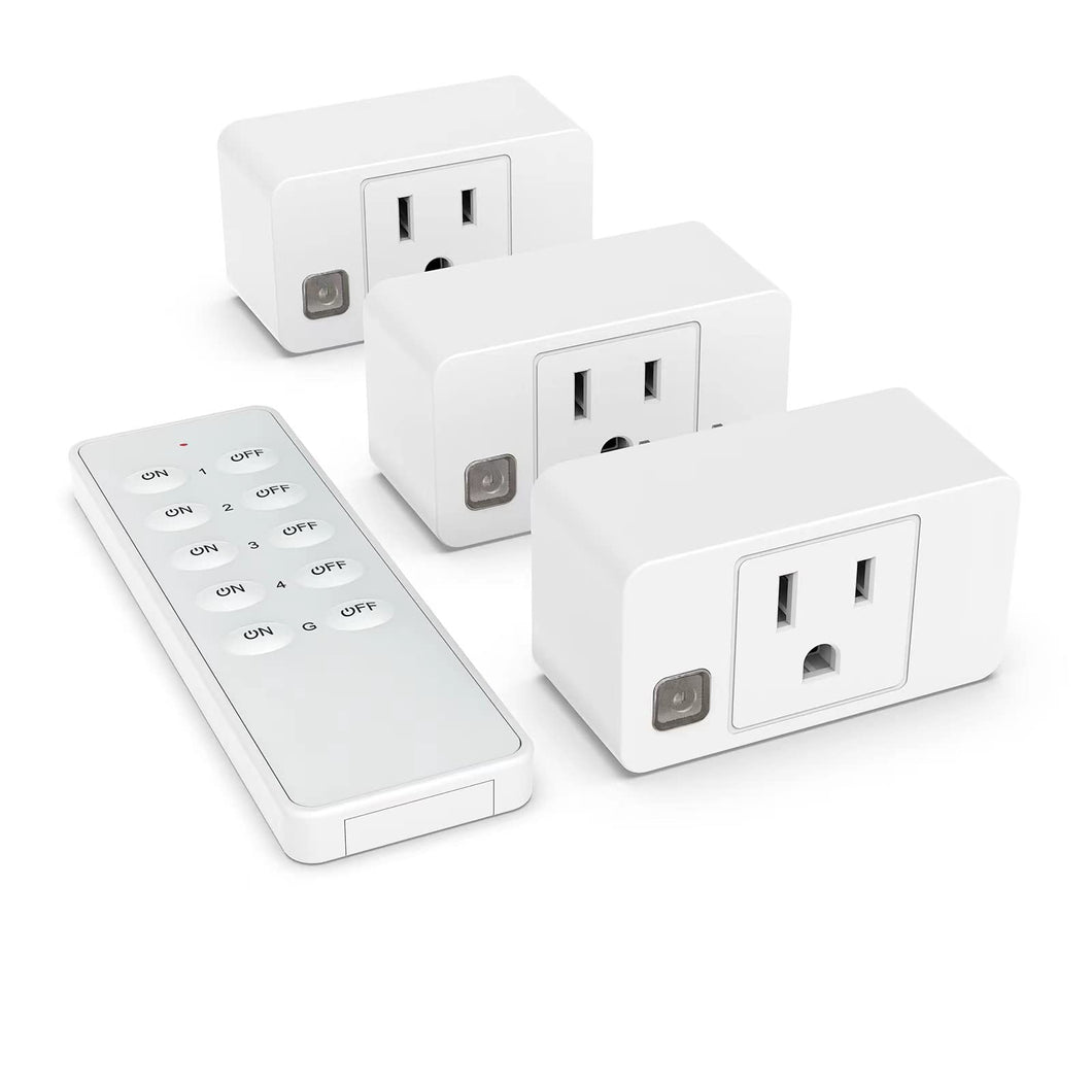 Remote Control Outlet Switch, Wireless On Off Power Plug 1800W Electrical Outlet Switch Sockets, Remote Light Switch for Household Appliances, 230ft RF Range, 3 Outlets + 1 Remote