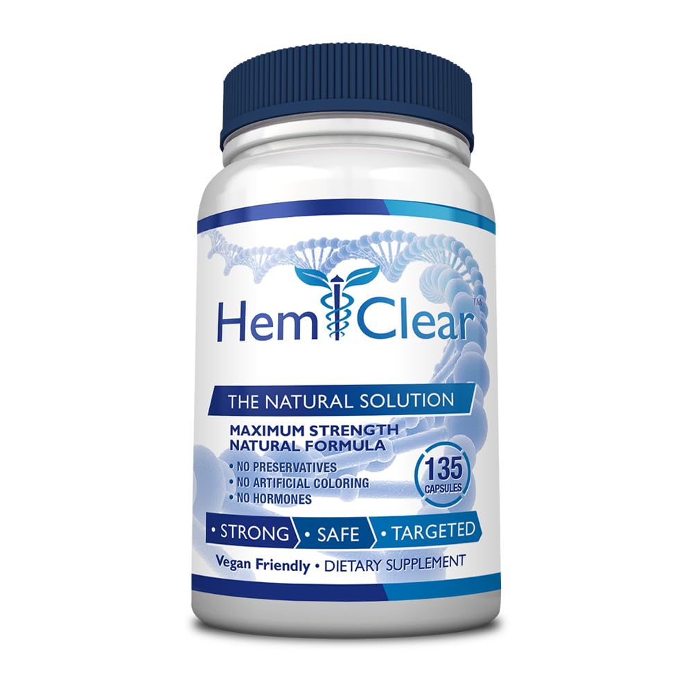 HemClear for Hemorrhoids - Vegan Formula for Hemorrhoid Relief & Vascular Health - Maximum Strength 1 Bottle 135 Capsules - 3 Month Supply