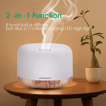 Load image into Gallery viewer, URPOWER 500ml Essential Oil Diffuser with Cool Mist Humidifier Function - 7 Color Changing LED Lights, 4 Timer Modes &amp; Auto Shut-Off Ultrasonic Aromatherapy Scent Diffuser for Home, Office