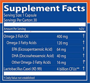 Restora Probiotic Supplement -Immunity Booster-Patented probiotic w|Omega 3, Gut Health Stabilizer Increases Resistance to Infectious Diseases -Calms Inflammation