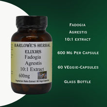 Load image into Gallery viewer, Barlowe&#39;s Herbal Elixirs Fadogia Agrestis Extract - 60 600mg VegiCaps - Stearate Free, Glass Bottle!