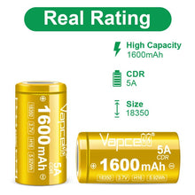 Load image into Gallery viewer, Cecicebb Vapcell IMR 18350 1600mAh 5A Flat top Rechargeable Batteries 2 Pack H16