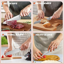 Load image into Gallery viewer, Pink Knife Set,15 Pieces Professional Kitchen Knife Set with Universal Knife Block, Super Sharp Knife Set with Ergonomic Handle Non-stick Stainless Steel Knife Block Set (Pink-15 Pieces)