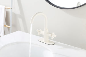 Derengge Bathroom Faucet,Two-Handle Bathroom Sink Faucet with Water Supply Line,1 Hole or 3 Hole Lavatory Vantity Faucet with Deck Plate, with Pop-up Drain,Warm White Finished,F-0081-WW