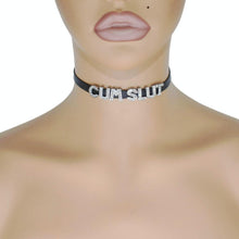 Load image into Gallery viewer, CUM SLUT Rhinestone Choker Necklaces For Wife and Husband,Artifical Crystal Punk PU Leather Collar Chokers For Lover,Gothic Letters Jewelry For Women