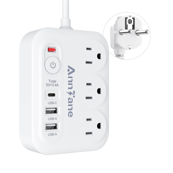 European Travel Plug Adapter with 4FT Extension Cord, (Not for UK) US to European International Plug Adapter Travel Essentials France Germany Greece