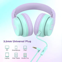 Load image into Gallery viewer, Candy Bila Kids Headphones, Wired Headphones for Kids Over Ear with Microphone, 85/94dB Volume Limiter Headphone for Girls Boys, Foldable Headphone for Learning &amp; Entertainment,Gradient Purple