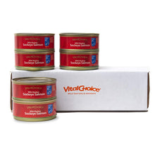 Load image into Gallery viewer, Vital Choice Msc Wild Alaskan Sockeye Salmon, Edible Skin &amp; Bones, 3.75-Oz Cans (Pack of 6)