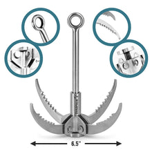 Load image into Gallery viewer, QUADPALM Grappling Hook with 10m Rope – Multifunctional Grapple Hook - 2 Locking carabiners - 4 Stainless Steel Folding Claws - Heavy Duty - Outdoor Camping Hiking Climbing Equipment (Black Rope)