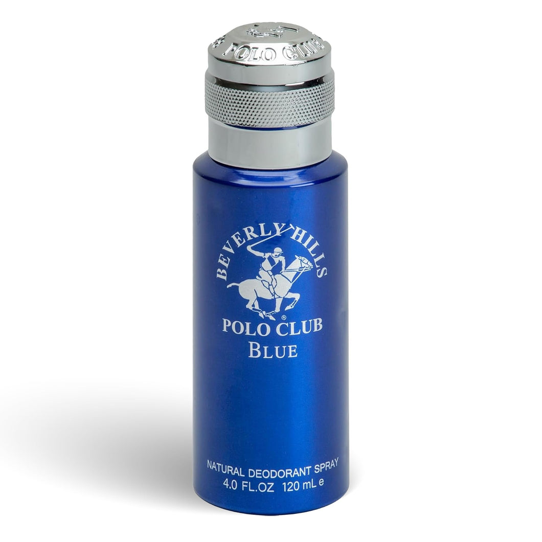 Beverly Hills Polo Club - Natural Whole Body Deodorant for Men Spray - Fresh and Luxury French Cologne Scent - Sophisticated Men's Gift for Odor Protection & Confidence, 4oz (Blue)