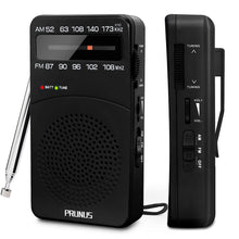 Load image into Gallery viewer, PRUNUS J-166 Portable Radio AM FM, Battery Operated Radio with Tuning Light, Back Clip, Excellent Reception, AM FM Radios Portable, Transistor Radios