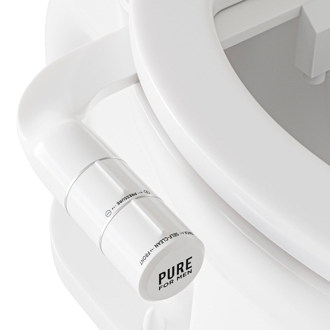 Pure for Men Bidet Toilet Seat Attachment for Home | Dual Self-Cleaning Nozzle (Frontal & Rear Back), Non-Electric Sprayer, Adjustable Water Pressure & Easy to Use | Sleek & Minimalist Design (White)