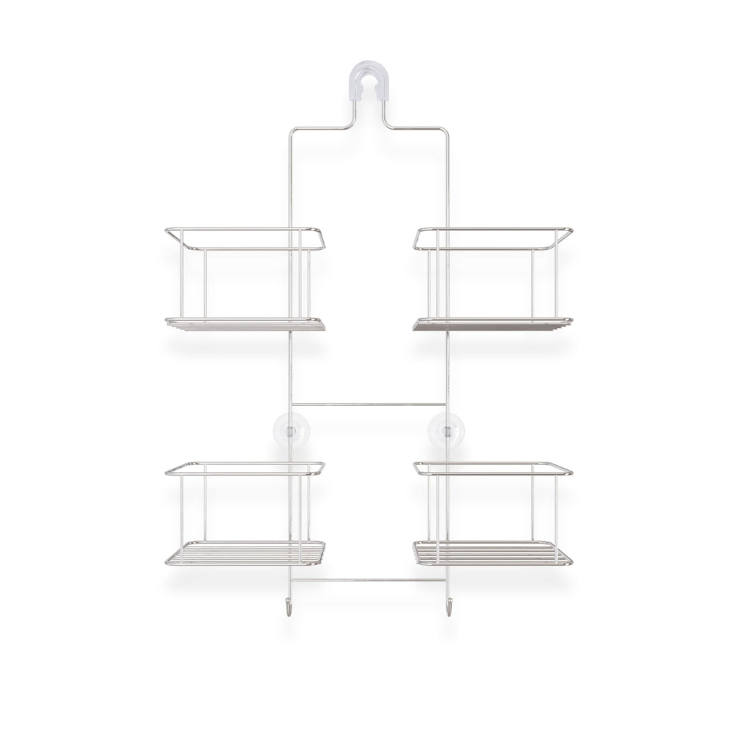 Eclipse Hose Keeper Shower Caddy, Hanging Over Handheld Shower Head Organizer with 4 Large Baskets for Shampoo, Soap, and Built-in Storage Hooks, No Drilling, Suction, 16.13