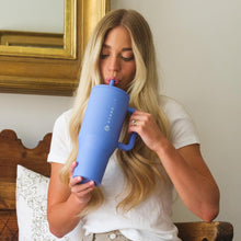 Load image into Gallery viewer, HydroJug Traveler - 32 oz Water Bottle with Handle &amp; Flip Straw - Fits in Cup Holder, Leak Resistant Tumbler-Reusable Insulated Stainless Steel &amp; Rubber Base - Gifts for Women &amp; Men, Light Blue