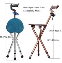 Load image into Gallery viewer, Heavy Duty Walking Cane with Folding Seat - 440 lbs Capacity, Adjustable Aluminum Alloy Cane with LED Light