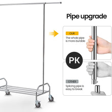 Load image into Gallery viewer, LiaMeE Heavy Duty Clothing Racks for Hanging Clothes, Adjustable Rolling Commercial Garment Rail on Wheels, Free Standing Standard Rod &amp; Shelf for Wardrobe Organization, Chrome Plated