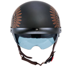 Load image into Gallery viewer, Motorcycle Half Helmet Sun Visor Quick Release Buckle DOT Approved Half Face Helmets for Men Women (F02-Indian, M)