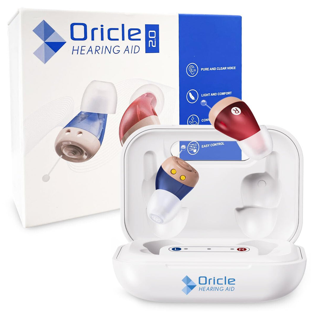 Oracle Standard 2.0 Hearing Aids for Seniors - Oricle Hearing Aids for Adults with Advanced Noise Cancellation - Easy Volume Control with Portable Charging Case