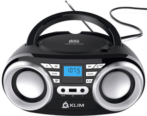 KLIM B3 Portable CD Player Boombox with FM Radio, Bluetooth, USB, AUX, and FM Radio Dual Speakers, EQ Sound Effects, 20 Preset Stations, Compact and Lightweight