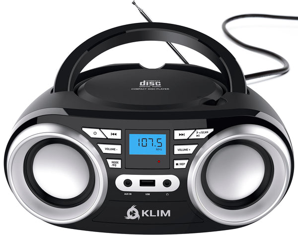 KLIM B3 Portable CD Player Boombox with FM Radio, Bluetooth, USB, AUX, and FM Radio Dual Speakers, EQ Sound Effects, 20 Preset Stations, Compact and Lightweight