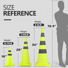 Load image into Gallery viewer, BATTIFE [4 Pack] 28 Inch Collapsible Traffic Cones, Lime Green Safety Cones, Pop-up Cones with Reflective Collar, for Driving Practice,Road Parking (Green)
