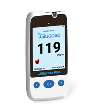 Load image into Gallery viewer, iGlucose Connected Glucose Monitor - Unlimited Test Strips &amp; Lancets - Blood Sugar Testing Kit - Cell Enabled - Immediately Transmits Results &amp; Alerts to SMS, Push &amp; Email to Caregiver or User
