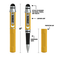 Load image into Gallery viewer, DEWALT Heavy Duty 3-in-1 Mini Stylus Pocket Pen, Tablet Pens for iPad, EDC Touch Screen Pens, Ballpoint w/Touchscreen Tip, Keypad Tip, Compatible iPhone Stylus Pen, Extra Ink Cartridge, Gifts for Dad