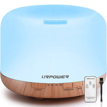 Load image into Gallery viewer, URPOWER 500ml Essential Oil Diffuser with Cool Mist Humidifier Function - 7 Color Changing LED Lights, 4 Timer Modes &amp; Auto Shut-Off Ultrasonic Aromatherapy Scent Diffuser for Home, Office
