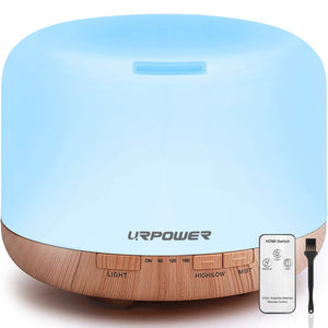 URPOWER 500ml Essential Oil Diffuser with Cool Mist Humidifier Function - 7 Color Changing LED Lights, 4 Timer Modes & Auto Shut-Off Ultrasonic Aromatherapy Scent Diffuser for Home, Office