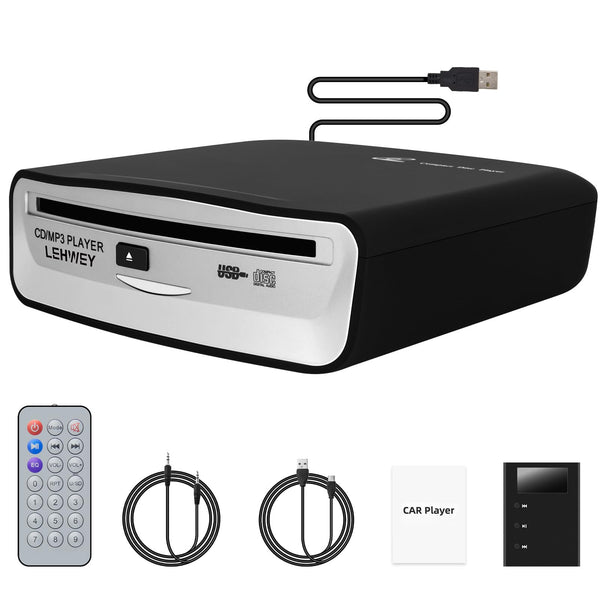 External Universal CD Player for Car - Lehwey Portable Car CD Players with AUX Cable & Remote Control, Plugs into Cars USB Port, Laptop, TV, Mac, Computer, for Android 4.4 and Above Navigation