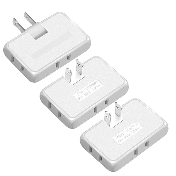 3 Pack AC Flat Wall Outlet Extender,3 Way 2 Prong180 Degree Portable Swivel Wall Tap Plug,Ultra Thin Folding Electrical Outlet Splitter (Easy Install),Type A,White