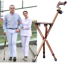 Load image into Gallery viewer, Heavy Duty Walking Cane with Folding Seat - 440 lbs Capacity, Adjustable Aluminum Alloy Cane with LED Light