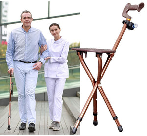 Heavy Duty Walking Cane with Folding Seat - 440 lbs Capacity, Adjustable Aluminum Alloy Cane with LED Light