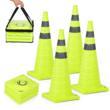 Load image into Gallery viewer, BATTIFE [4 Pack] 28 Inch Collapsible Traffic Cones, Lime Green Safety Cones, Pop-up Cones with Reflective Collar, for Driving Practice,Road Parking (Green)